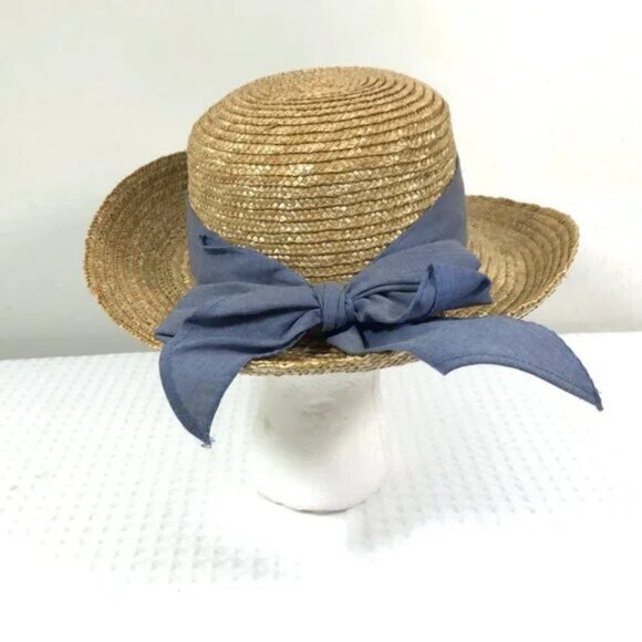 Vintage Straw Brimmed Summer Hat Floral Embroided Band main image 10